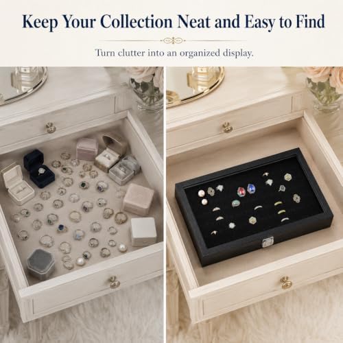 Huji Glass Top Ring Display Showcase With Velvet Insert Liner Jewelry Organizer (1, 72 Slot Case) - Image 6