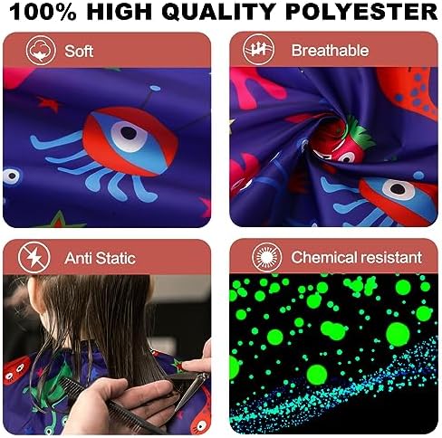 Kids Barber Cape with Neck Duster Brush, Professional Salon Hair Cutting Cape with Adjustable Snap Closure(Cartoon Monster) - Image 3