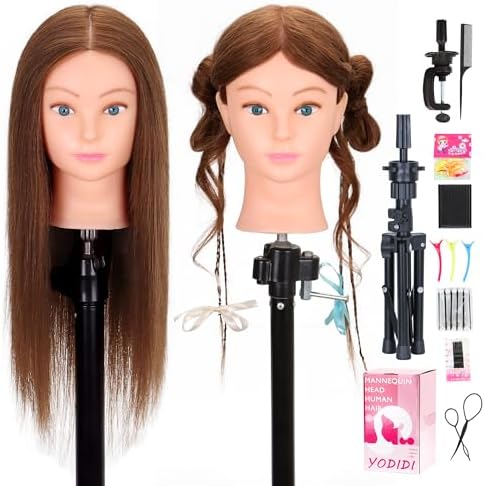 100% Human Hair 22-24" Mannequin Head for Styling with Clamp & Tripod by YODIDI