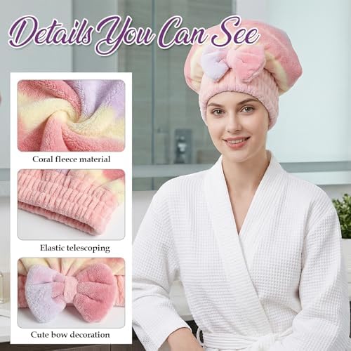 2 Pcs Ultra Absorbent Microfiber Hair Towel Wrap, Bow Tie Design Hair Drying Caps Quick Dry Hair Towel for Women Girls Long Curly Hair (Gradient) - Image 3