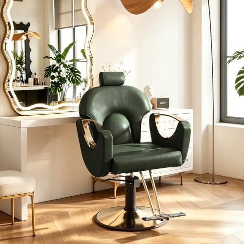 KIGOTY Salon Chair for Hair Stylist, 360° Swivel Reclining Barber Chair for Barbershop, Height Adjustable Hair Chairs, Hairdresser Braiding Styling Chairs, Beauty Spa Equipment (Dark Green) by KIGOTY