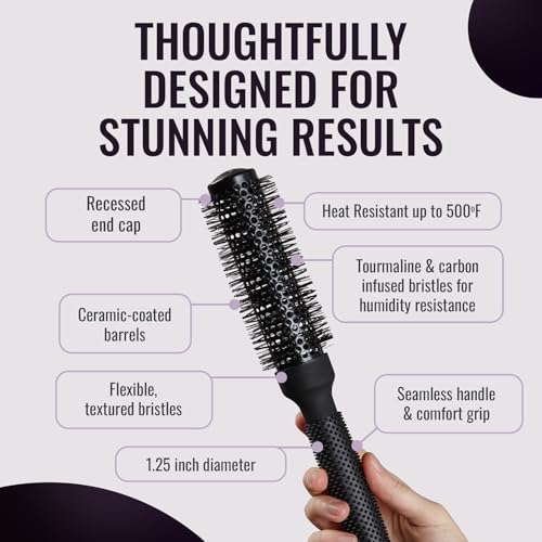 ERGO Ceramic Ionic Round Brush for Blow Out - Salon Quality Hair Brushes for Women - Roller Brush for Blow Drying, Wet and Dry Hair Styling, Volumizing Hair Care - ER33: 1.25" - Image 4