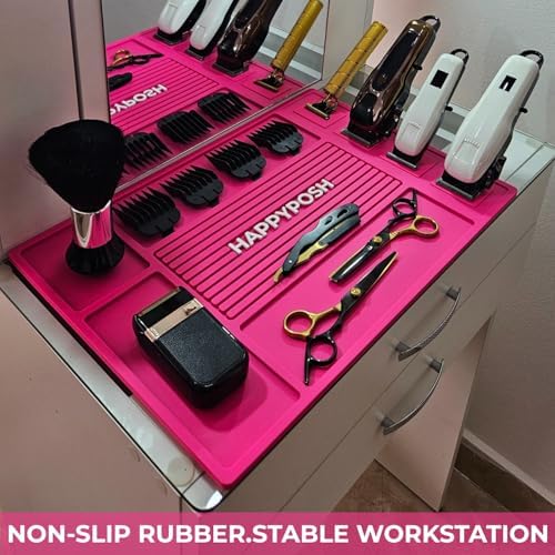Magnetic Barber Mat, Magnetic Barber Mats For Clippers and Supplies, Barbershop Pad for Station, Beauty Salon Table Mat, Barbering Tool Organizer for Pro Hairstylist, Pink - Image 5