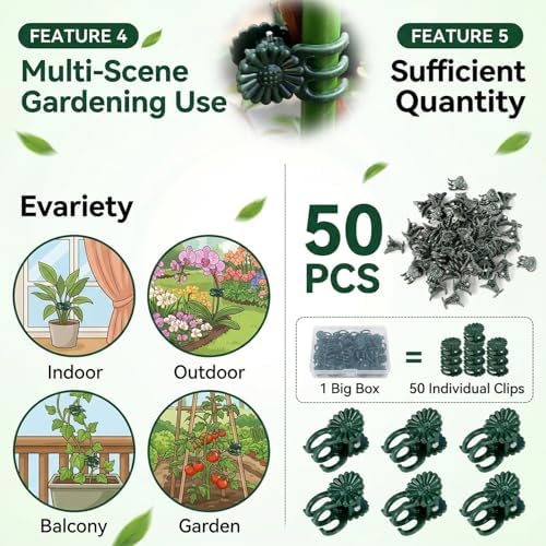 Plant Clips 50 Pcs, Orchid Support Clips, Flower Vine Garden Clips for Climbing Plants - Image 3