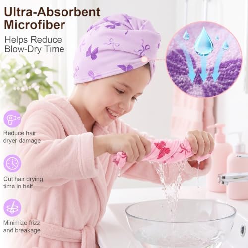 Kids Microfiber Hair Towel Wrap 2Pack Absorbent Hair Drying Turban for Girl - Image 3