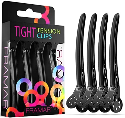 Framar Black Tight Tension Clips For Hair, Set of 4 Professional Hair Clips by FRAMAR