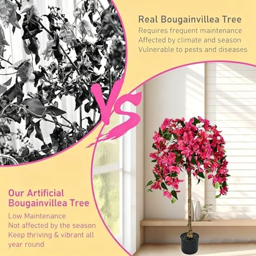 3.7FT Artificial Bougainvillea Tree,Faux Bougainvillea Trees with Pot & Realistic Wood Trunk,Potted Flowering Plant for Indoor Outdoor Home Living Room, Front Porch, Patio, Entryway Garden Decor - Image 5