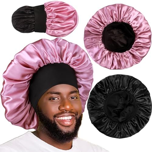 2pcs Bonnets for Men, Double Layer Hair Bonnet Satin Bonnet for Women Curly Hair Braids by Heniho