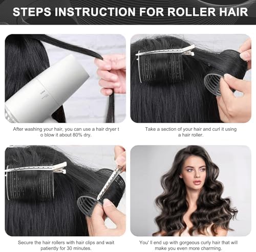 4 Sizes Hair Rollers for Women Set - 50 Pcs Hair Curler Rollers with Clips, Self Grip Hair Rollers for Long, Short Hair and Bangs, 25mm, 36mm, 48mm, 60mm, Black - Image 4