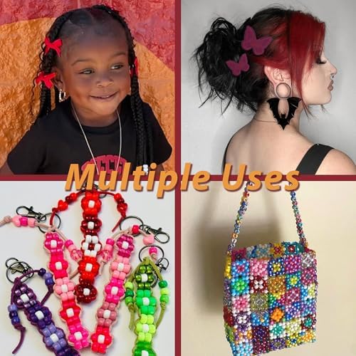 100PCS Hair Beads for Braid Wine Red Mini Bow Hair Clips Lace Embroidery Butterfly Hair Clips Gradient Acrylic Pony Beads Loc Dreadlock Kits for Women - Image 6