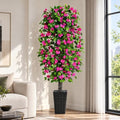 Artificial Bougainvillea Tree 7FT, Fake Tree with Flowers Black Planter by Zyfera