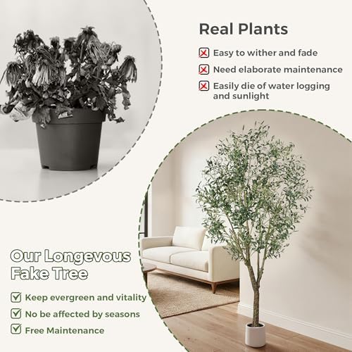 Artificial Olive Tree Indoor 7FT, Tall Faux Olive Tree with White Planter - Image 4