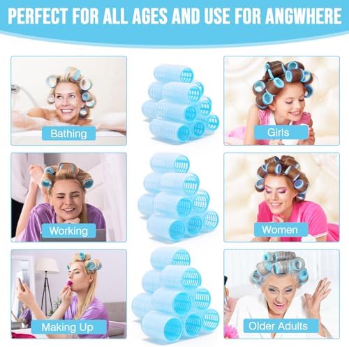 49 Pieces self- rip Hair Rollers Kit, 3 Sizes (0.79, 1.18, 1.57 in), Foldable Comb & 12 Duckbill Clips, Volumizing Curlers for Short/Medium/Long Hair, BLUE or BLACK randomly! - Image 3