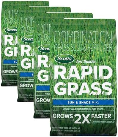 Scotts Turf Builder Rapid Grass Sun and Shade Mix, Combination Grass Seed and Fertilizer, Grows in Just Weeks, 5.6 lbs. (Pack of 4) by Unknown