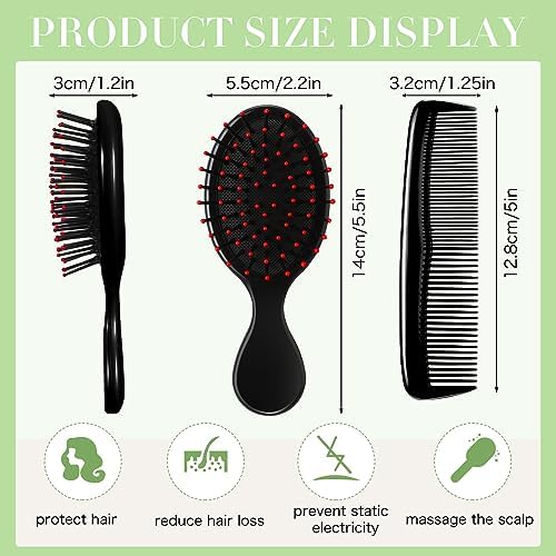 Nuogo 24 Pcs Mini Wet Hair Brush Combs Set Travel Detangling Soft Bristles Wet Dry Kids Hair Brush 12 Detangler Small Brushes 12 Plastic Combs for Baby(Black) - Image 2