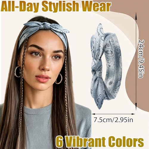 6 Pcs Short Bow Headbands for Women Paisley Print Hair Band - Image 4