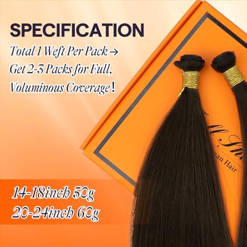 Full Shine Sew In Hair Extensions Real Human Hair Genius Weft Hair Extensions Hand Tied Weft Real Hair Sew In Extensions Remy Hair Dark Brown Full Head for Women 60 Gram 24 Inch - Image 4