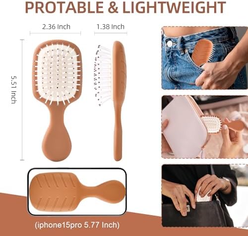 Mini Hair Bursh for Women Men and Kids, Protable Travel Size Hair Brush for Pockets Purses, Mini Detangler Brush for All Hair Types, Small Paddle Brush for Detangling (Brown) - Image 2