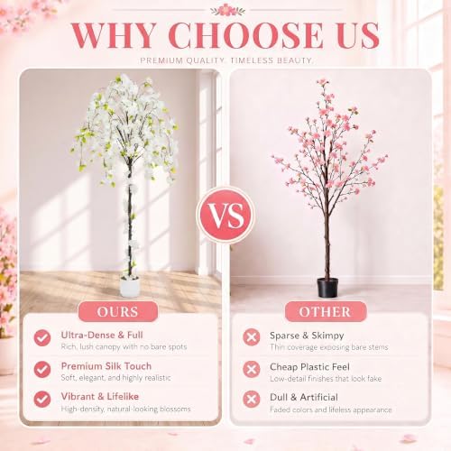 6FT Artificial Cherry Blossom Tree, Faux Sakura Tree for Indoor - Image 6