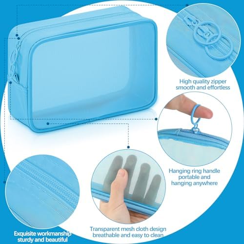 Weewooday 4Pcs Mesh Makeup Bag, Blue, Small, Large, Medium, Classic - Image 3