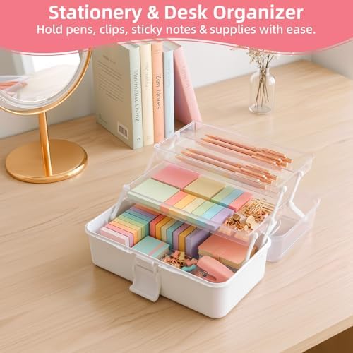 neotidy Hair Accessories Organizer for Girls, 3 Layer Hair Organizer Storage Box with Dividers & Handle, Hair Tie Organizer & Hair Product Organizer Case, Kids Hair Accessories Organizer, White - Image 6