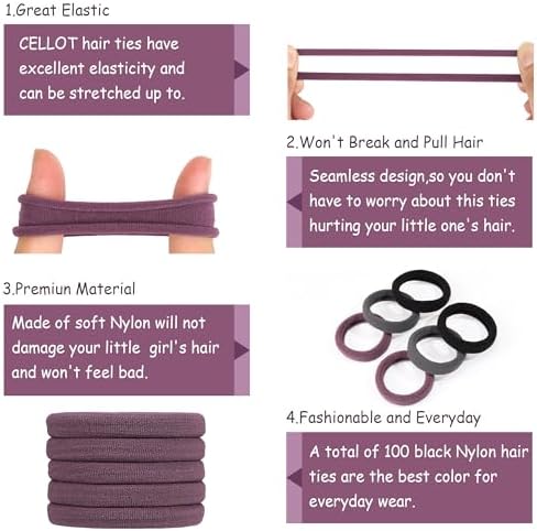 CÉLLOT 100PCS Elastic Hair Ties,4cm Diameter Seamless Nylon Bands for Girls - Image 3