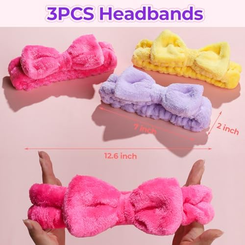 LEOBRO 3pcs Makeup Headbands, 3pcs Hair Srunchies, Rose Red/Yellow/Purple - Image 3
