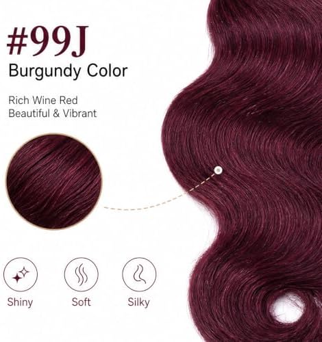 #99J Burgundy Body Wave Hair Bundles 10/12/14 Inch - Image 2