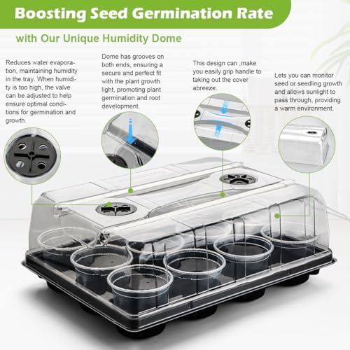 36 Pack 4 Inch Clear Plant Pots & 3 Pack 12 Cell Nursery Pot Trays with Humidity Dome and Growing Lights for Seed Starting, Germination, Seedling Propagation Plant Growing, Sturdy Gardening Kit 3 Sets - Image 4
