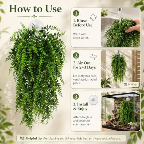 HERCOCCI 5 Pack Reptile Plants, Terrarium Hanging Plants Vines Artificial Leaves Habitat Decorations with Suction Cup for Bearded Dragon Hermit Crab Lizard Snake Geckos Chameleon - Image 2