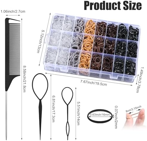Auroray 2200 Pcs Elastic Hair Ties, 6 Natural Colors Mini Rubber Bands with Hair Tail Tools and Comb, Hair Accessories for Women, Girls, Toddlers, Babies - Image 2