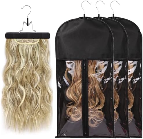 Wig Bags Storage With Hanger- 3PCS Hair Extensions Storage Bag Hair Hangers For Extensions Hairpieces Storage Holder (black) by AIHOPESTO
