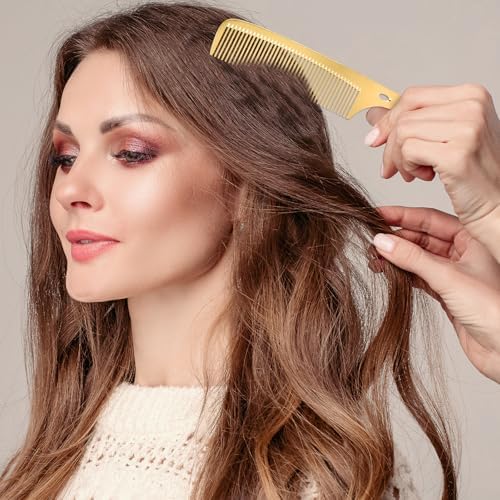 4 Pcs Comb Space Aluminum Hair Styling Comb Professional Set Stainless Steel Anti-static Flat Iron Fine Tooth Combs Metal Parting Combs for Women Men Supplies Beauty Tool(Golden) - Image 6
