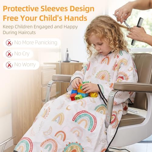 3 Pack Kids Hair Cutting Cape with Sleeves, Kids Barber Cape Haircut Cape for Boy Girls - Image 2