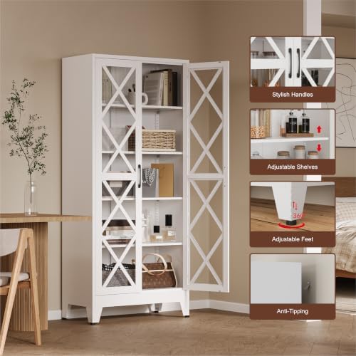 COFaR Metal Kitchen Cabinet, Pantry Storage Cabinets, 71" H Tall White - Image 5
