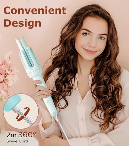 Auto Hair Curler, Automatic Curling Iron with 4 Temperature & 3 Timer, Automatic Shut-Off, Anti-Scald, Anti-Tangle Rotating Curling Wand for Hair Styling, Blue - Image 6