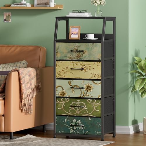 Furnulem 5 Drawers Dresser for Bedroom, Fabric Tall Nightstand - Image 6
