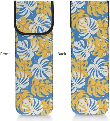 Hair Flat Iron Case Holder Canvas Bag Heat Resistant Curling Iron Silicone Straightener Holder Mat for Hair Tools Curling Iron Organizer Bag Tropical Leaf - Image 2