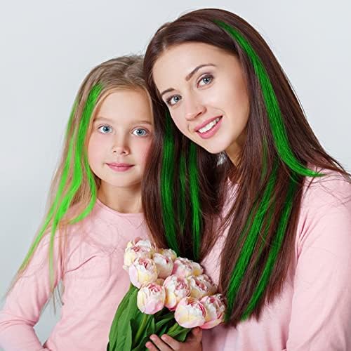 Kyerivs 24PCS Green Accessories Colored Clip in Hair Extensions for Girls 20Inch Rainbow Straight Synthetic Hairpieces for Girls Party Highlights Colorful Hair Halloween Gifts for Women Easter Gifts - Image 6