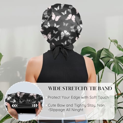 Satin Hair Braid Bonnet for Sleeping Double Layer Elastic Wide Soft Tie Band Hair Silk Lined Sleep Cap Women Girls - Image 5