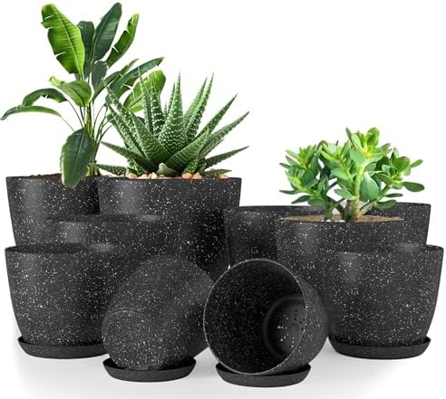 Plant Pots Indoor with Drainage 10 Pack Multi-Size Planters Spotty Black by UTOPIAHOME