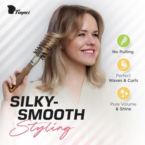 Fagaci Small Round Brush with Natural Boar Bristle for Blow Drying, Hair Styling, and Volume | Nano Technology Ceramic + Ionic for Healthy Hair - Image 2
