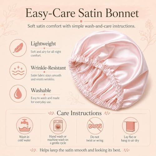 Women’s Satin Bonnet for Sleeping, Double Layer Sleep Cap, Pink - Image 7