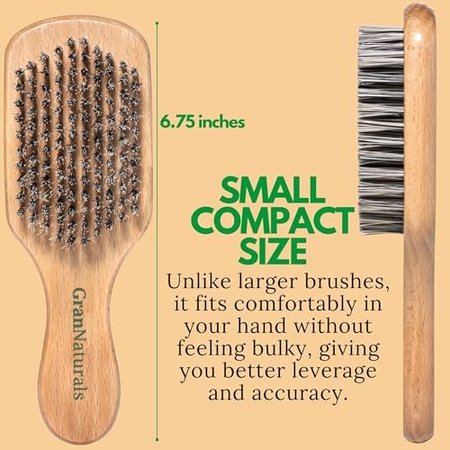 GranNaturals Hard Bristle Slick Back Hair Brush for Men & Women with Thick Curly Hair - Stiff Nylon Small Hairbrush for Smoothing, Waves, Beard, Fades, Locs, Dreads - Image 5