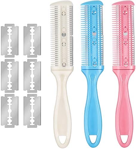 Maitys 3 Pcs Razor Combs for Hair Cutting with 10 Blades, White, Pink, Blue by Maitys