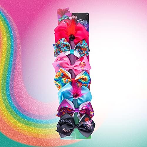 Kids' Trolls World Tour Hair Bow Clips for Girls - Hair Accessories for Birthday Gifts, Party Favors, Play Accessories - 7 Assorted Ribbon Barrettes, Ages 3 and Up - Image 3