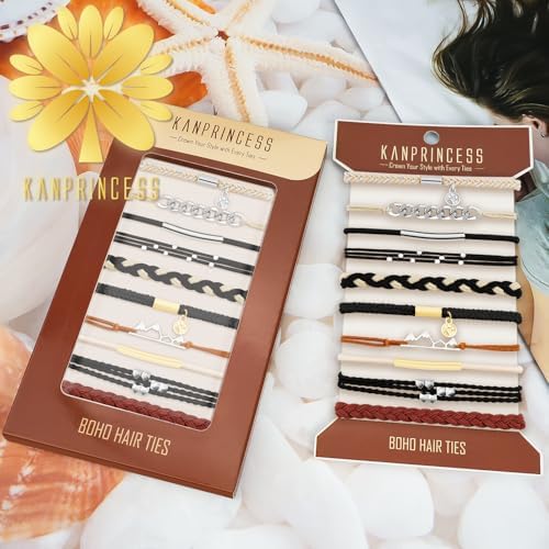 KANPRINCESS 10Pcs Boho Hair Tie Bracelet, Elastic Ponytail Bands for Women - Image 7