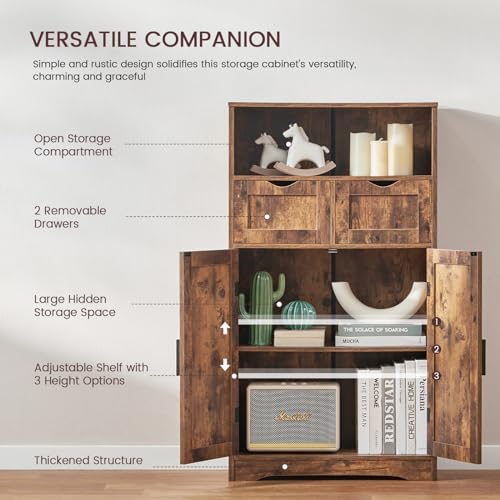 Iwell Bathroom Storage Cabinet with 2 Drawers, Small Kitchen Pantry Cabinet - Image 5