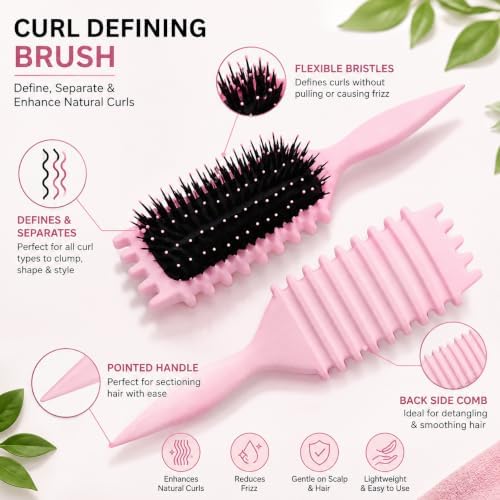 4 Pcs Curl Defining Brush Set Pink - Curly Hair Brush Defining - Image 6