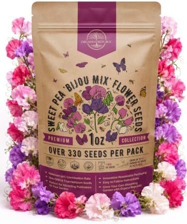 Sweet Pea Bijou Mix Seeds 1oz - Over 330 Non-GMO Heirloom Seeds for Planting, Individual Packet for Planting Home Garden Indoor & Outdoor Gardening by OrganoRepublic